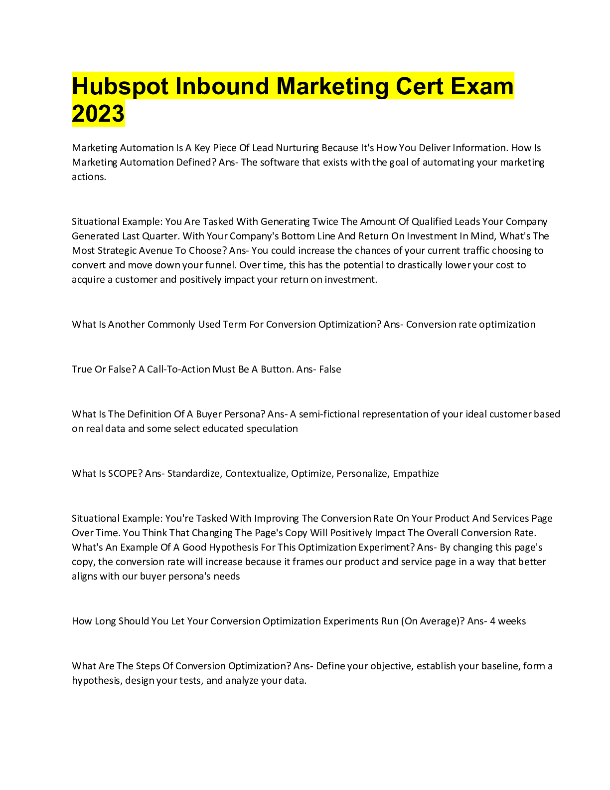 Preview image for Hubspot Inbound Marketing Cert Exam 2023